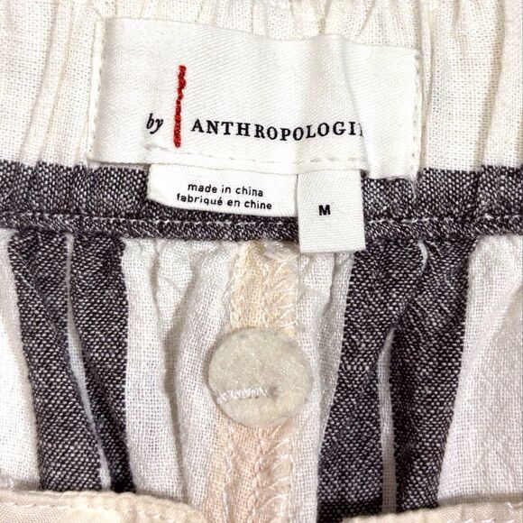 Anthropologie Crop Wide Leg Pants Linen Blend Women’s Medium Neutral Striped - Picture 5 of 9